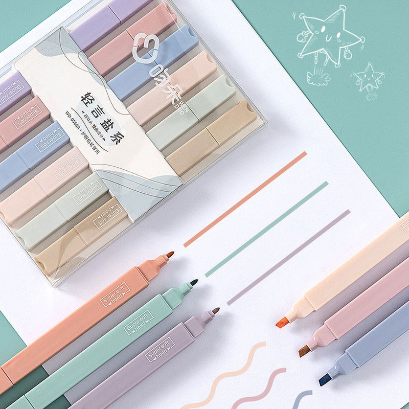 Pastel Highlighter Set Double Ended - 6 PCS 양면 형광펜 세트 Kawaii