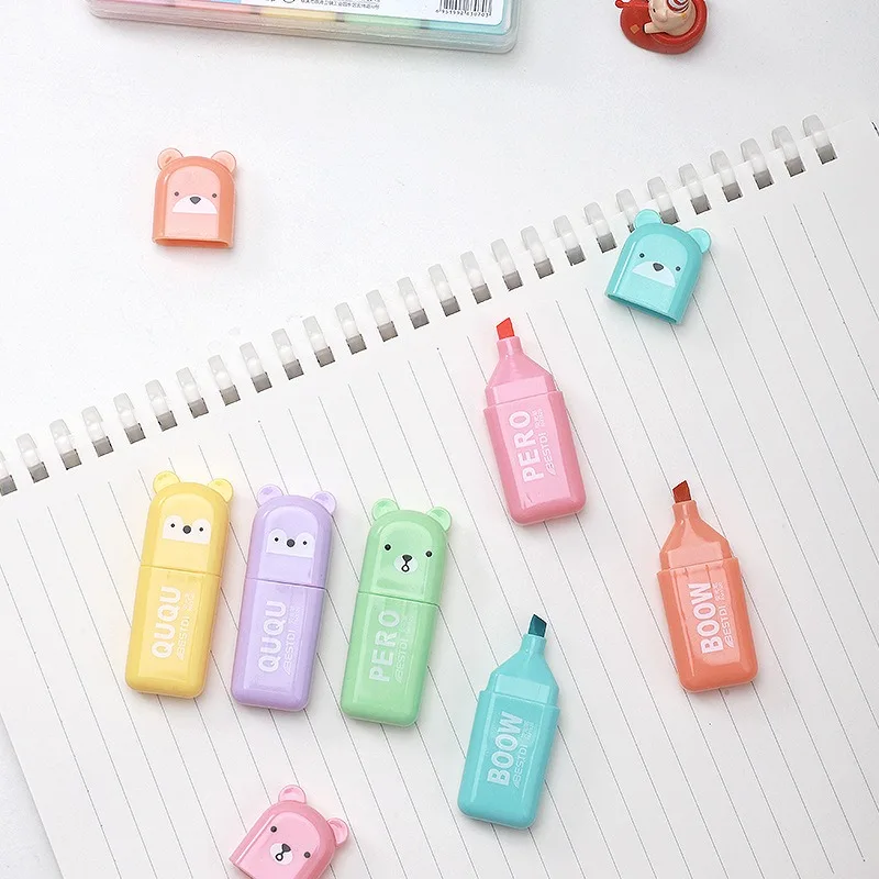 귀여운 곰돌이 모양의 형광펜 세트, 깜찍한 문구류, 사 - Pastel Highlighter Set Double Ended 리뷰 및 가격