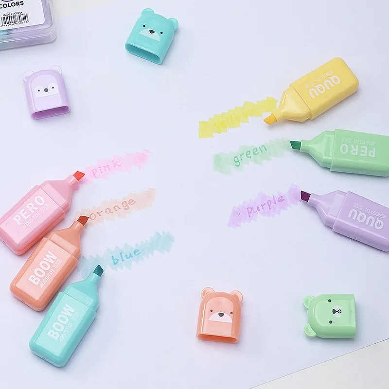 귀여운 곰돌이 모양의 형광펜 세트, 깜찍한 문구류, 사 - Pastel Highlighter Set Double Ended 리뷰 및 가격